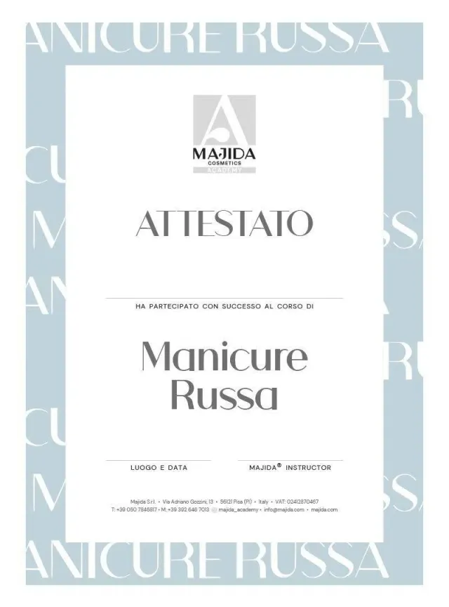 Majida Manicure Russa Attestato Corso Formato Singolo