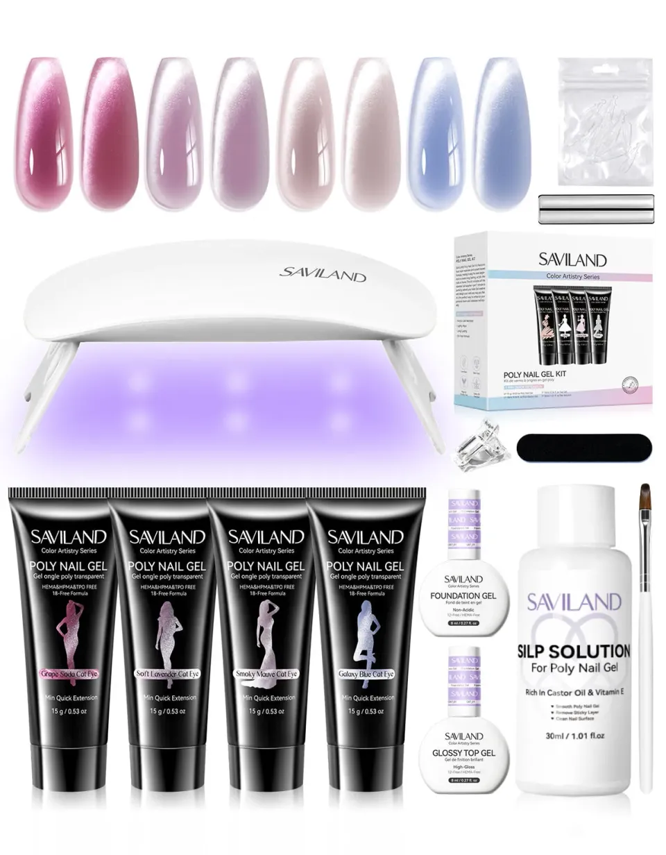 Saviland Purple Galaxy polygel unghie 4 colori cat eye HEMA-free