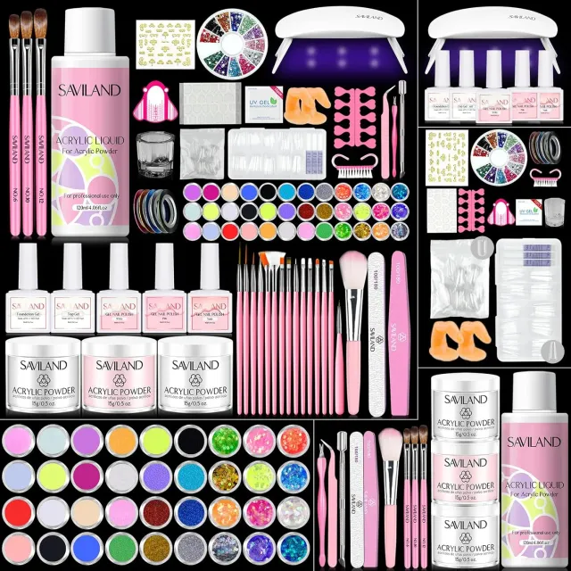 Saviland Complete kit unghie acriliche con lampada e gel