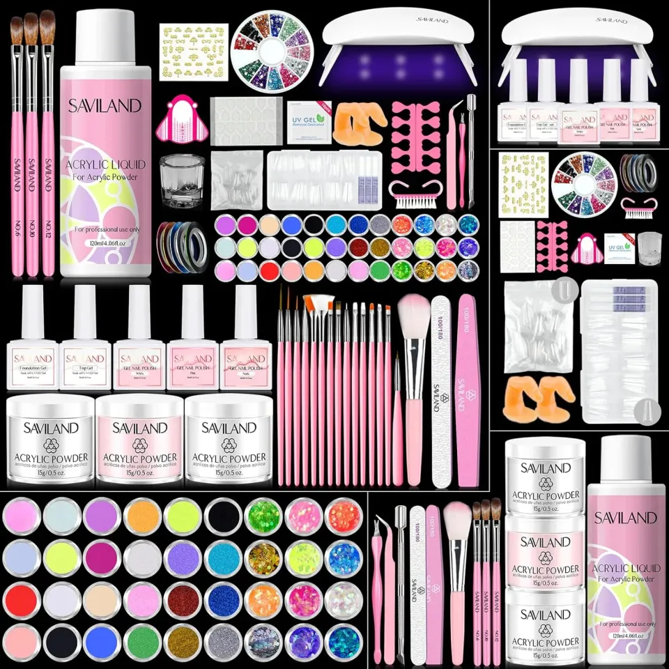 Saviland Complete kit unghie acriliche con lampada e gel
