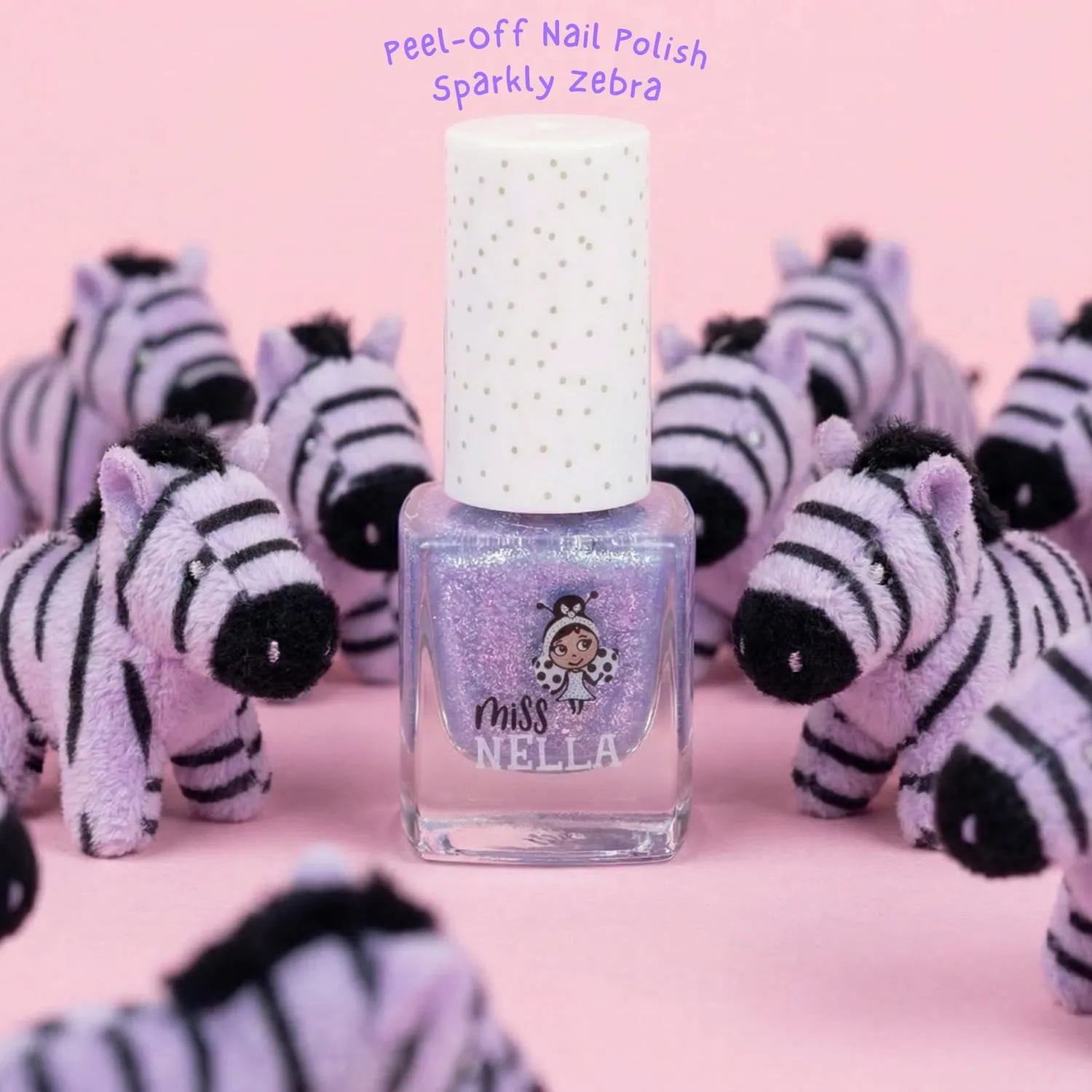 Miss Nella Sparkly Zebra smalto peel off lilla glitter coprente