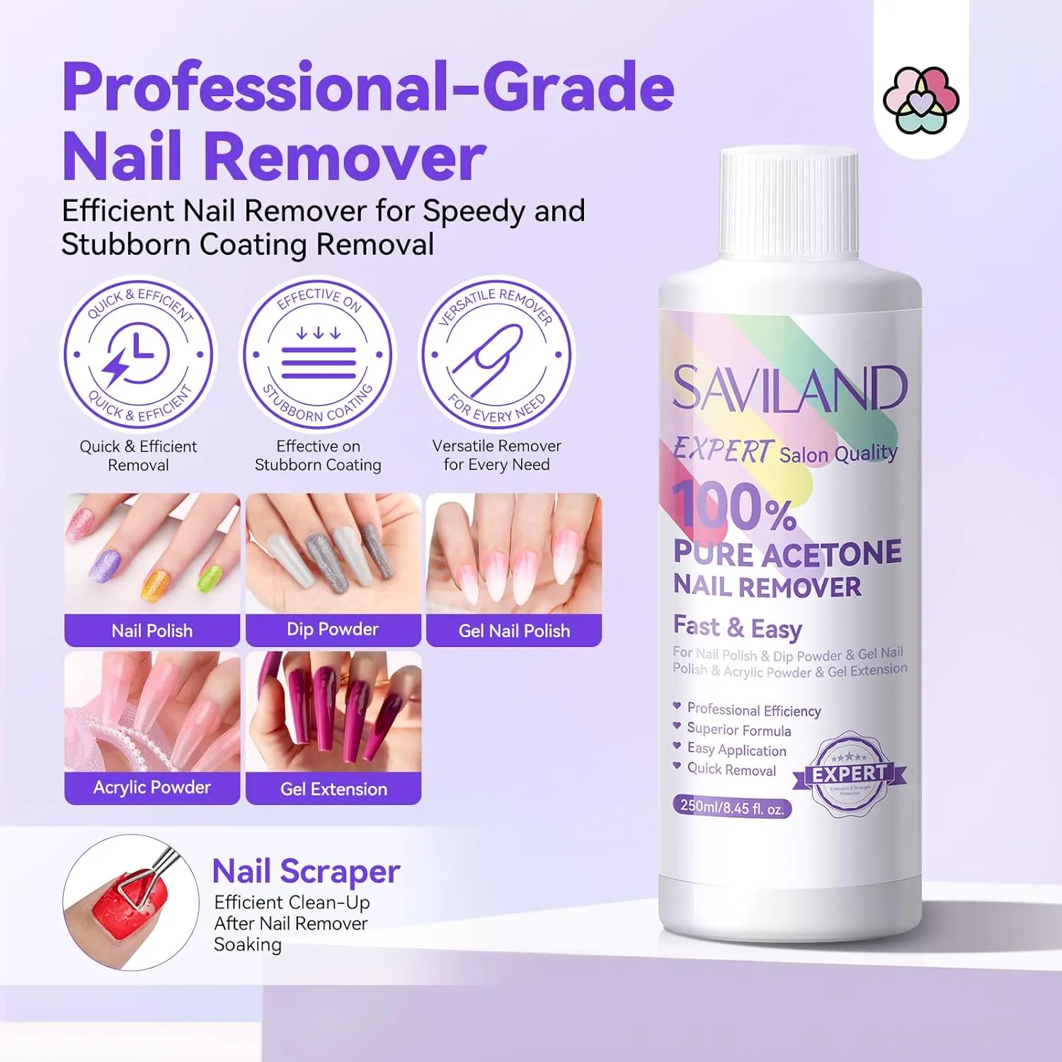 Saviland Kit Remover Unghie Acetone 250ml con Olio Cuticole