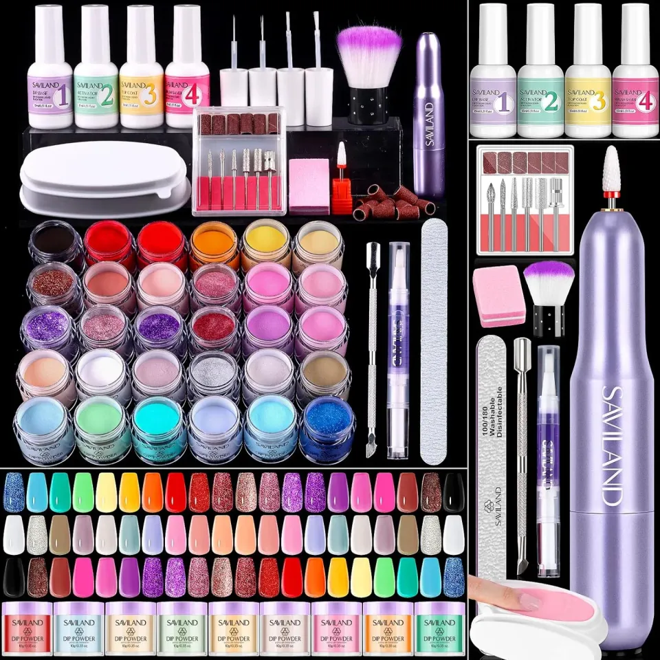 Saviland Kit Dip Powder 30 Colori con Fresa e Liquidi