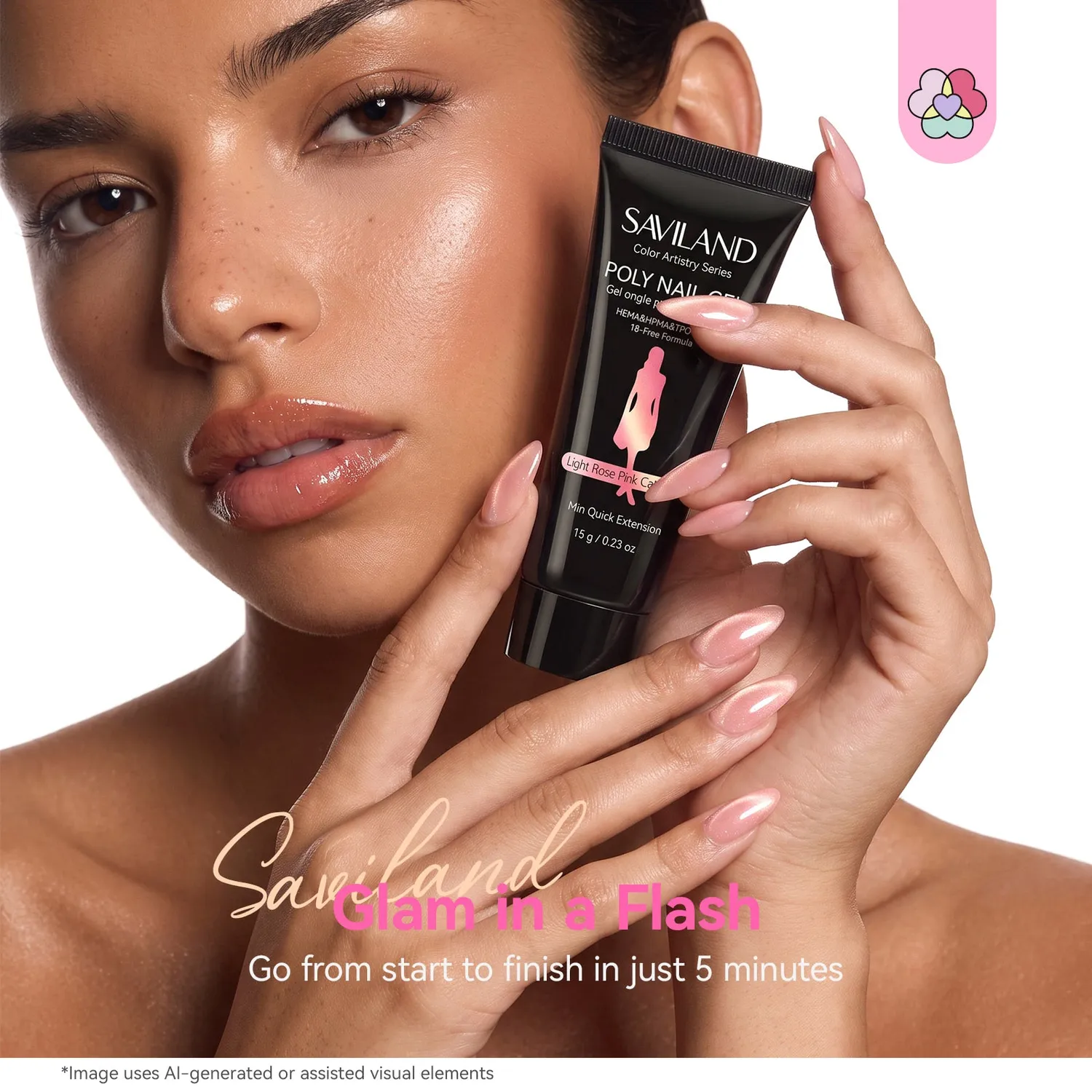 Saviland Cat Eye Kit Polygel Unghie 4 Rosa Nude con Lampada UV