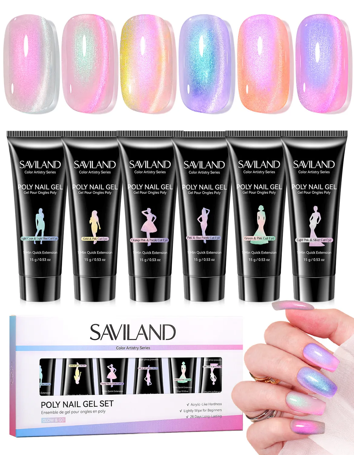Saviland Aurora polygel unghie 6 colori cat eye brillanti
