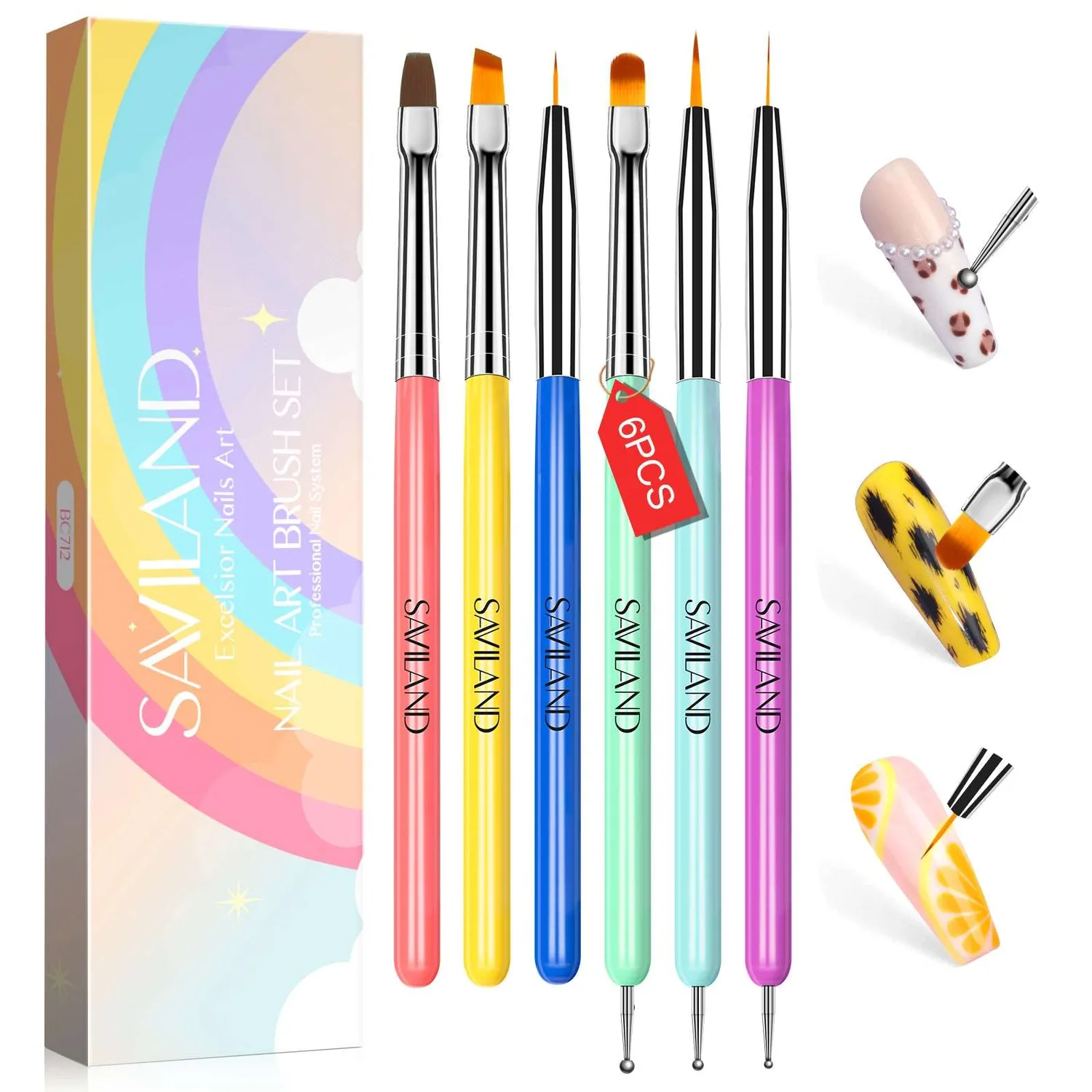 Saviland Set 6 pennelli nail art doppia punta dotting
