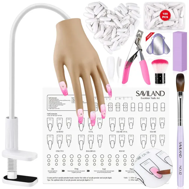 Saviland Mano Prova Unghie silicone con kit 100 tip