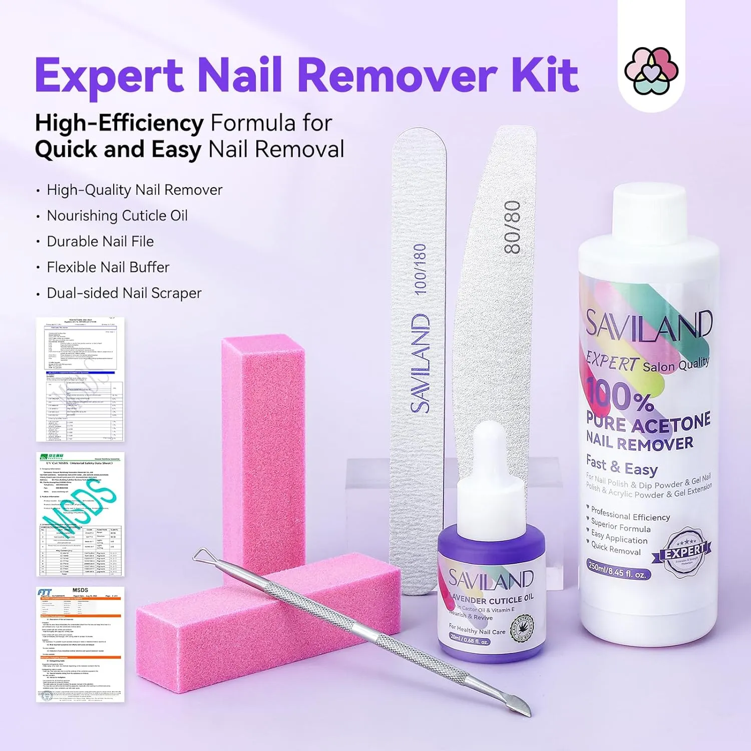 Saviland Kit Remover Unghie Acetone 250ml con Olio Cuticole