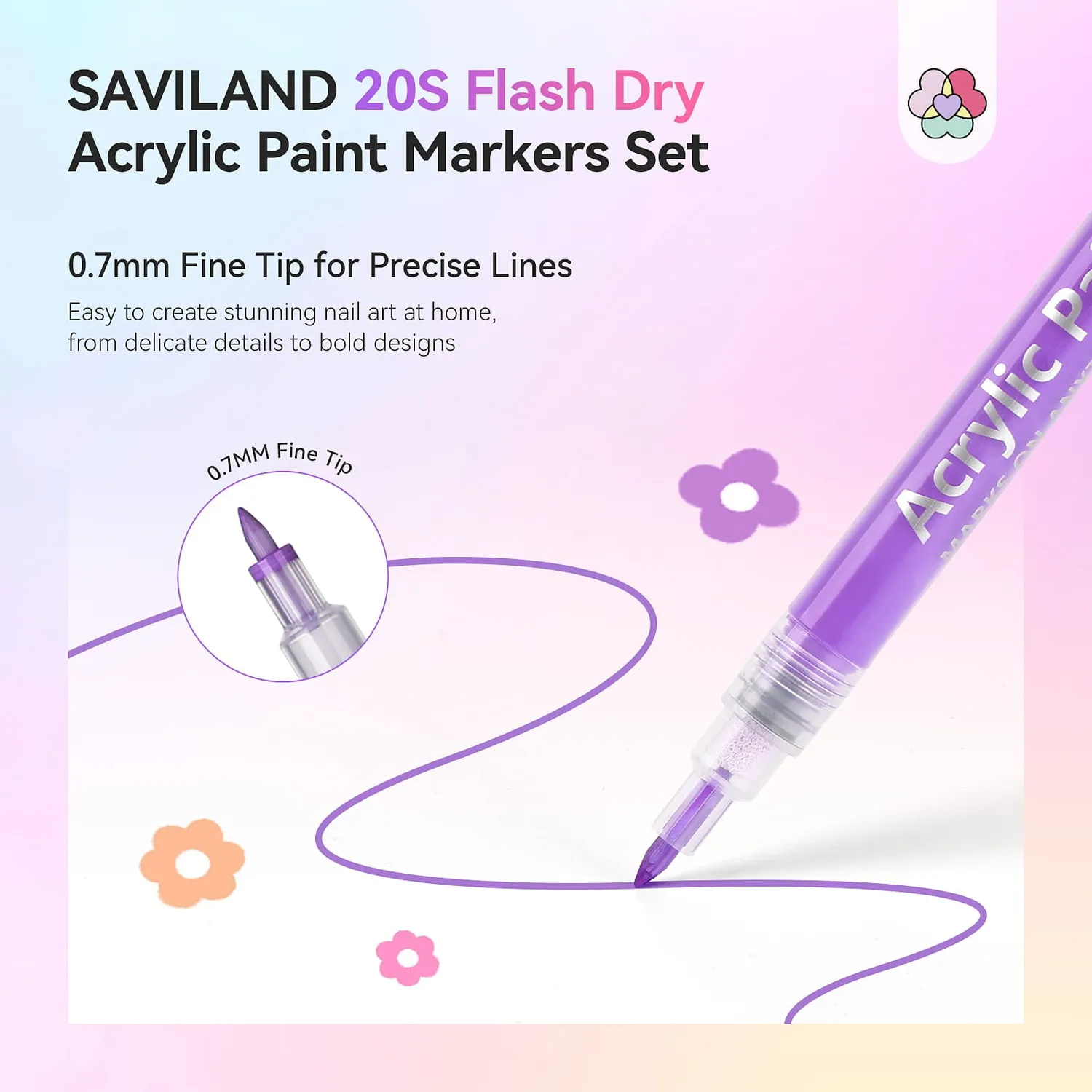 Saviland set 24 penne nail art 0,7mm asciugatura rapida