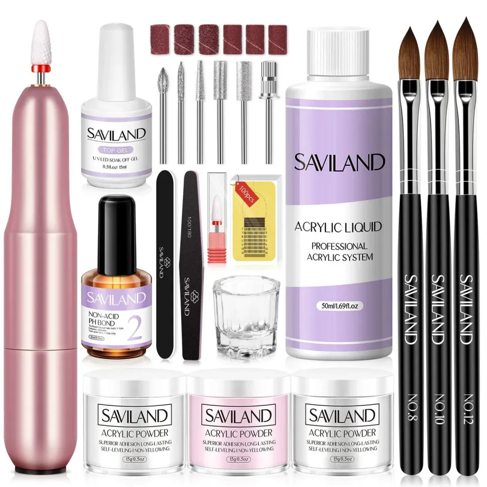 Saviland Acrylic kit ricostruzione unghie con fresa completo
