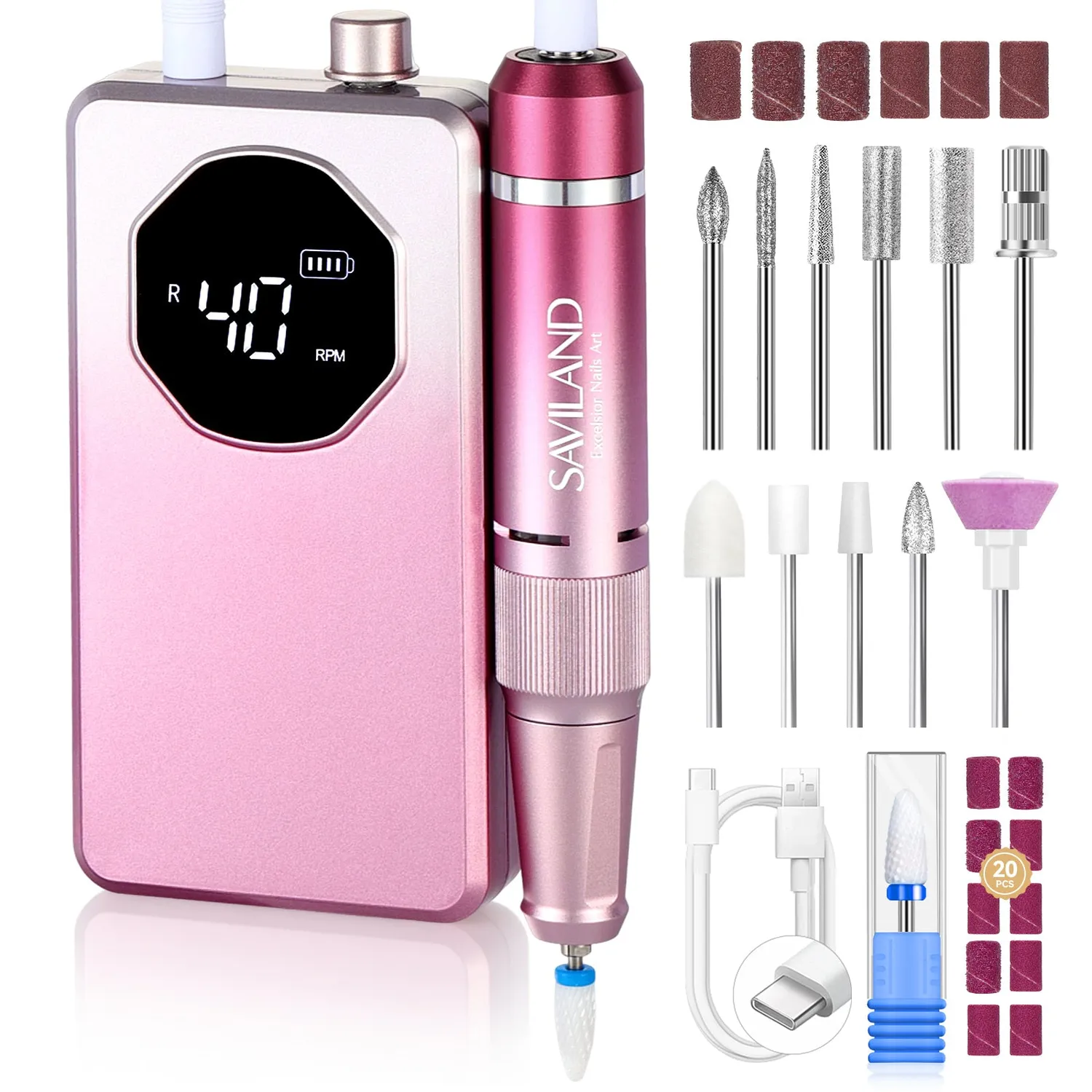 Saviland Gradient Pink Fresa Unghie 40000RPM 4000mAh