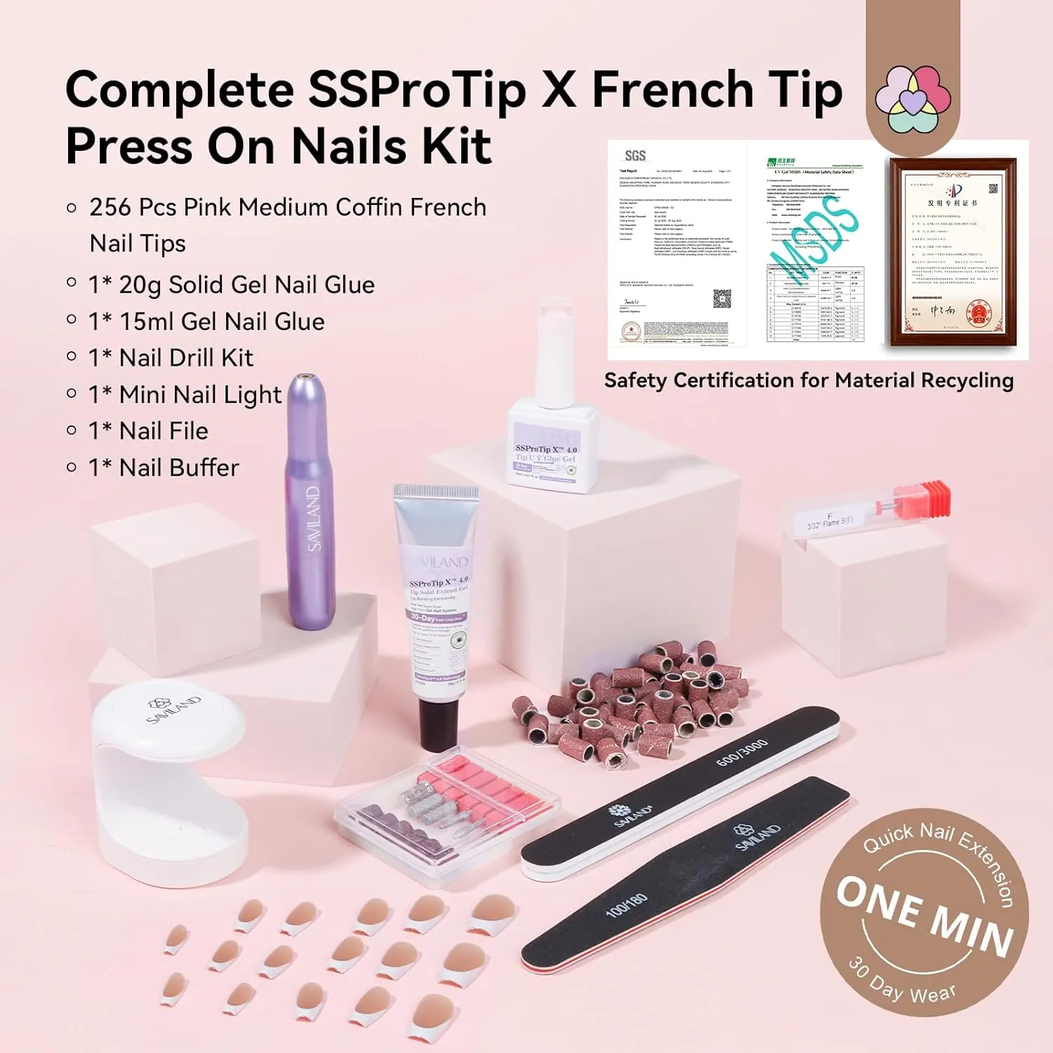 Saviland Kit Unghie Finte French Marrone Coffin 256pz