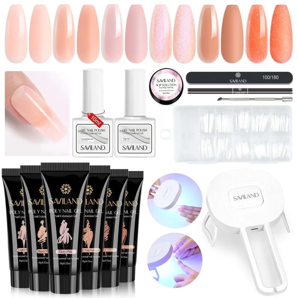 Saviland kit polygel 6 colori con lampada UV LED 36W