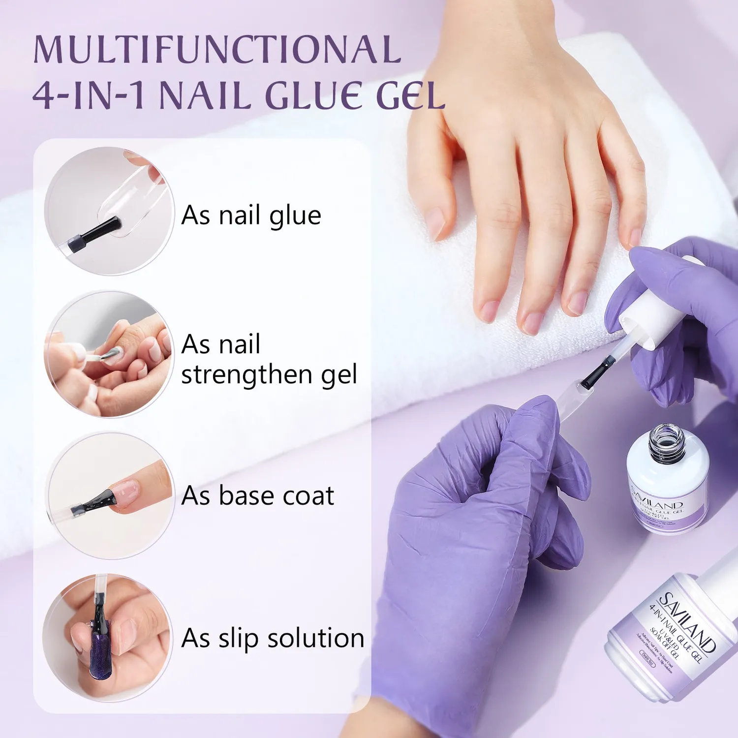 Saviland Colla Gel UV Unghie Extra Forte 2x15ml con Pennello