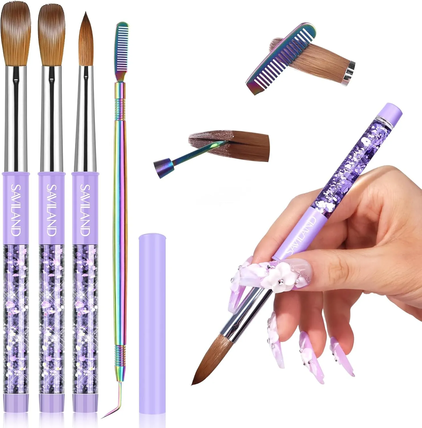Saviland Kolinsky set pennelli acrilico 6 10 14