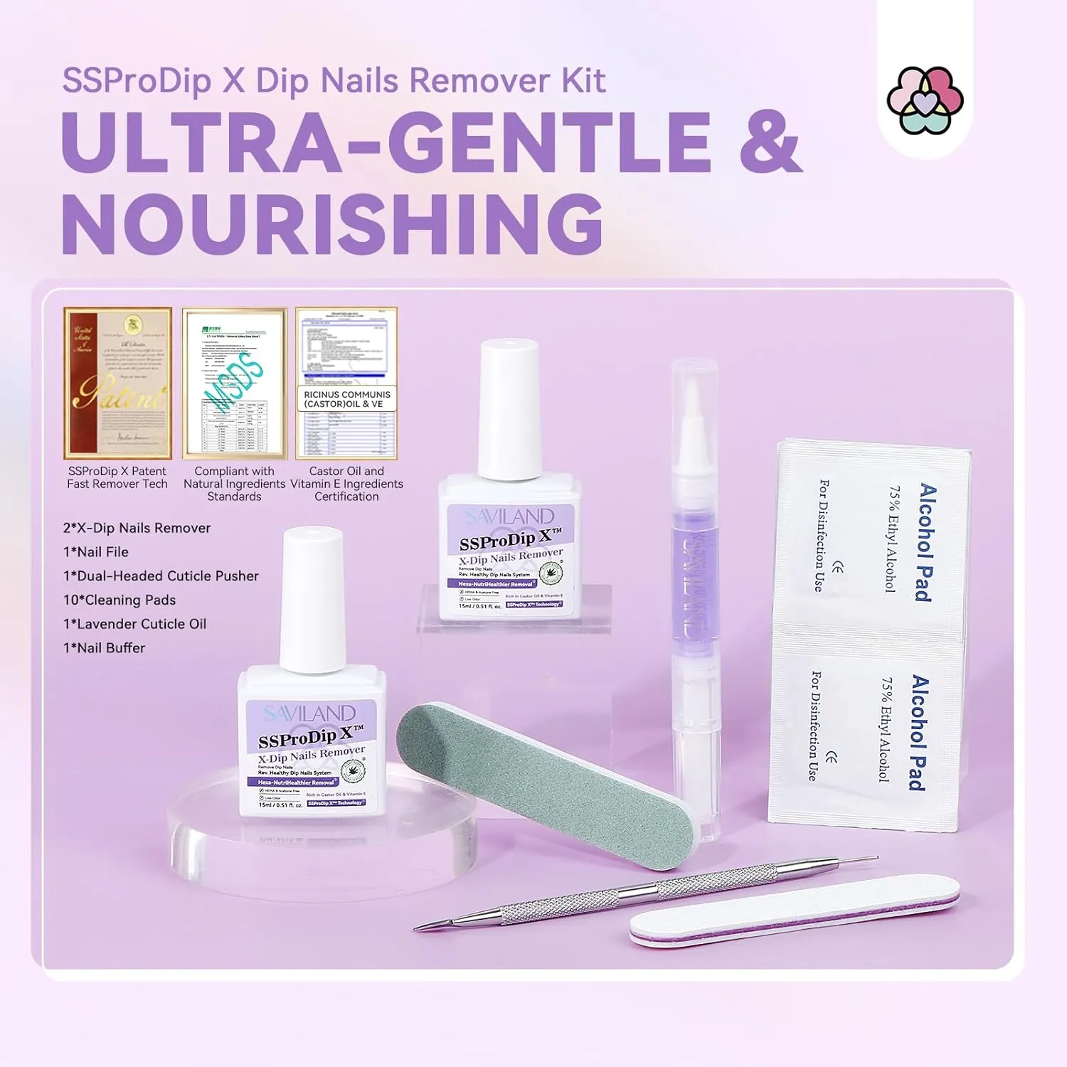 Saviland Remover Dip Powder Unghie Kit 2x15 ml delicato