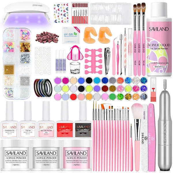 Saviland kit acrilico unghie con fresa e lampada