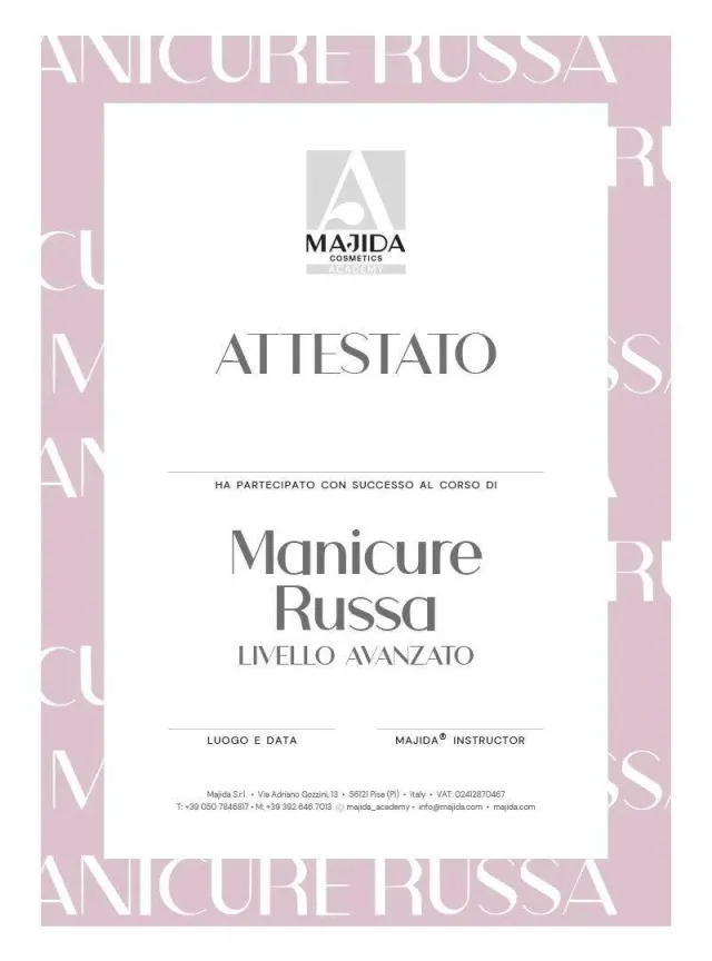Majida Cosmetics Attestato Manicure Russa Livello Avanzato