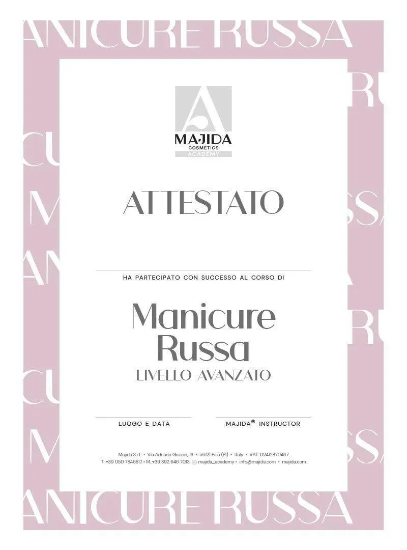 Majida Cosmetics Attestato Manicure Russa Livello Avanzato