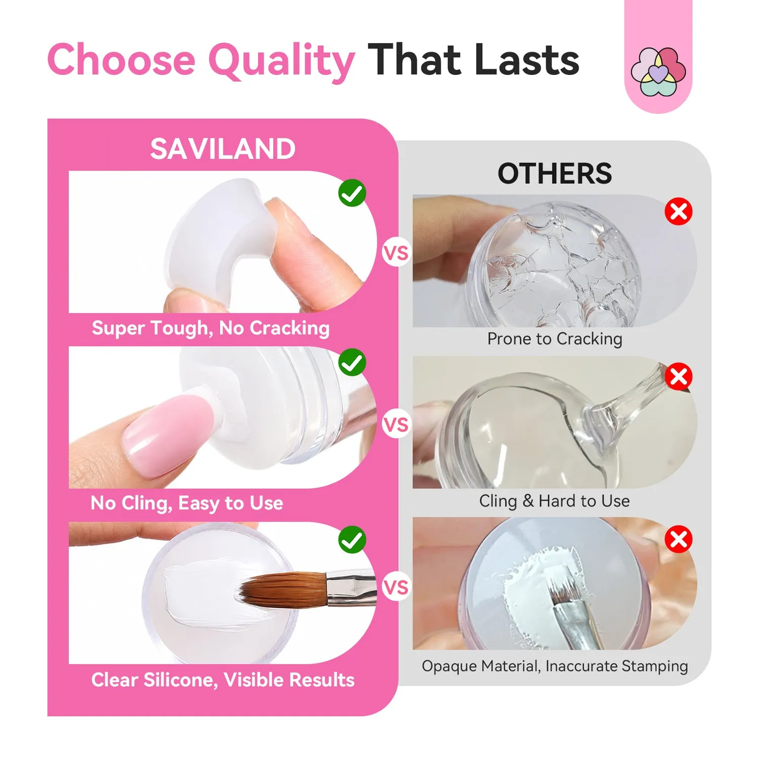 Saviland French Tip timbro unghie silicone 7 pezzi