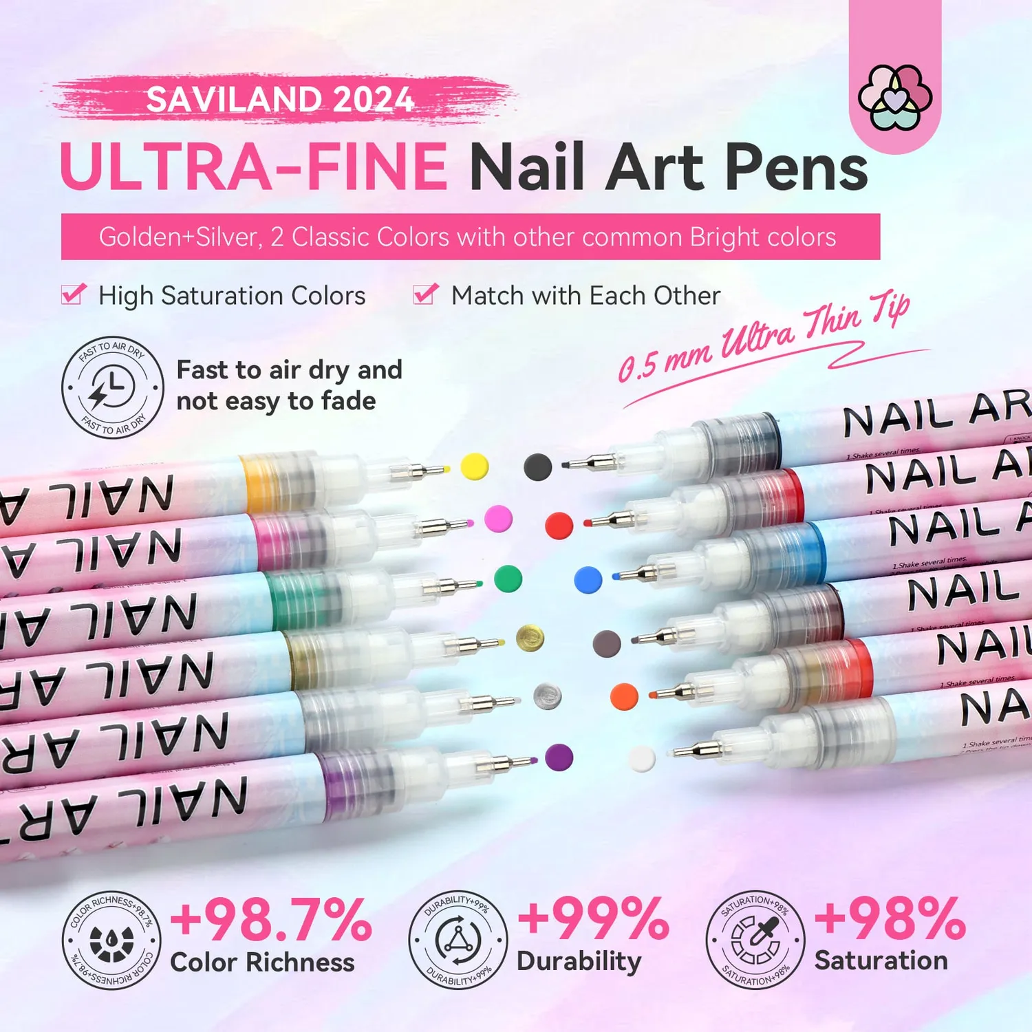 Saviland 3D Penne Nail Art 12 Colori asciugatura rapida