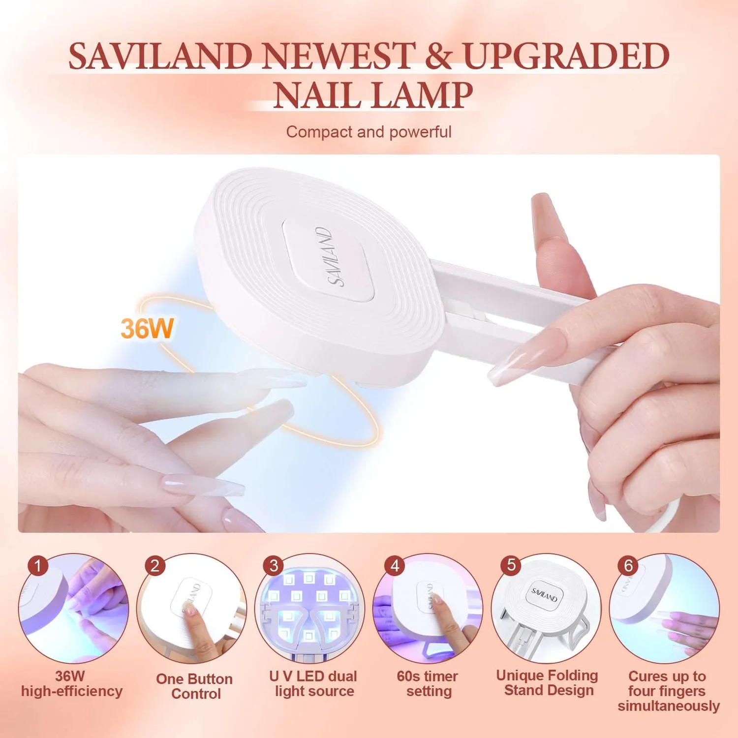 Saviland kit polygel 6 colori con lampada UV LED 36W