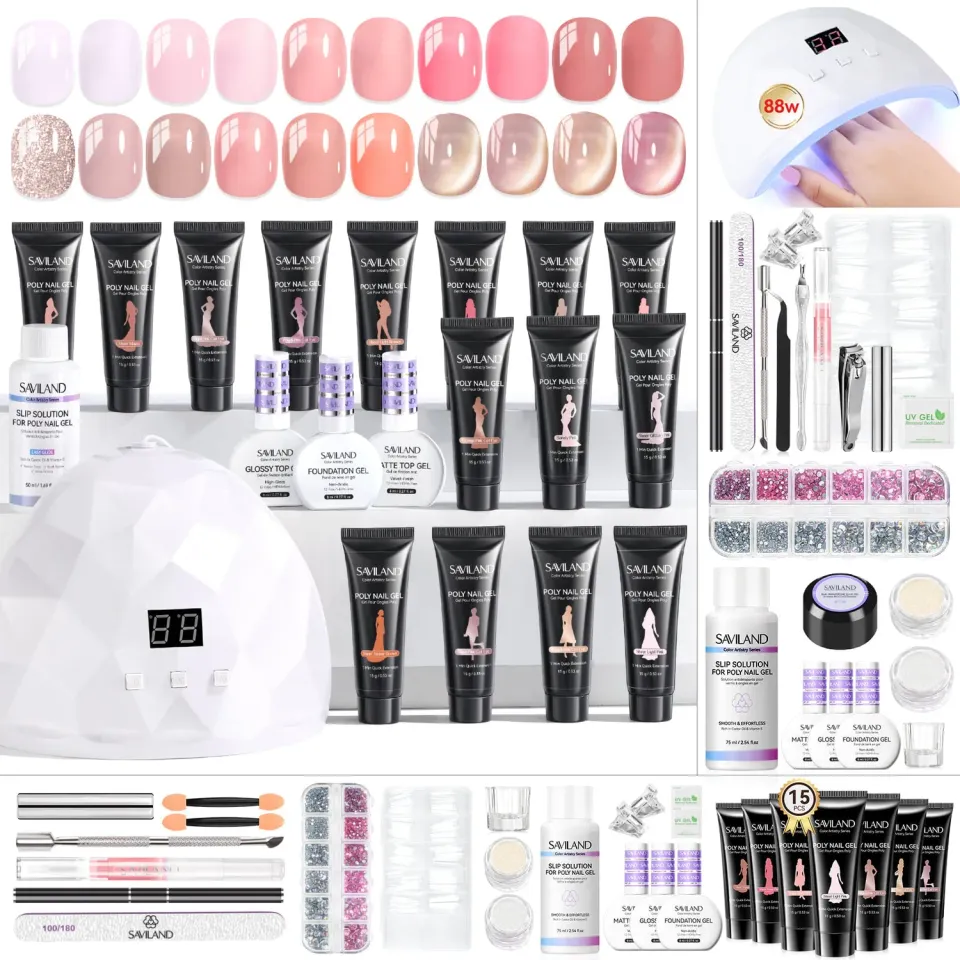 Saviland Cat Eye Kit Polygel 15 Colori Viola con Lampada 88W