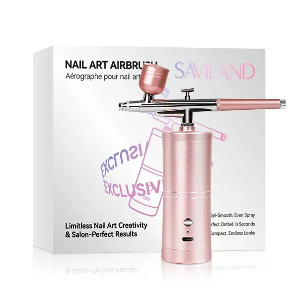 Saviland Kit aerografo unghie rosa cordless ugello 0,3mm