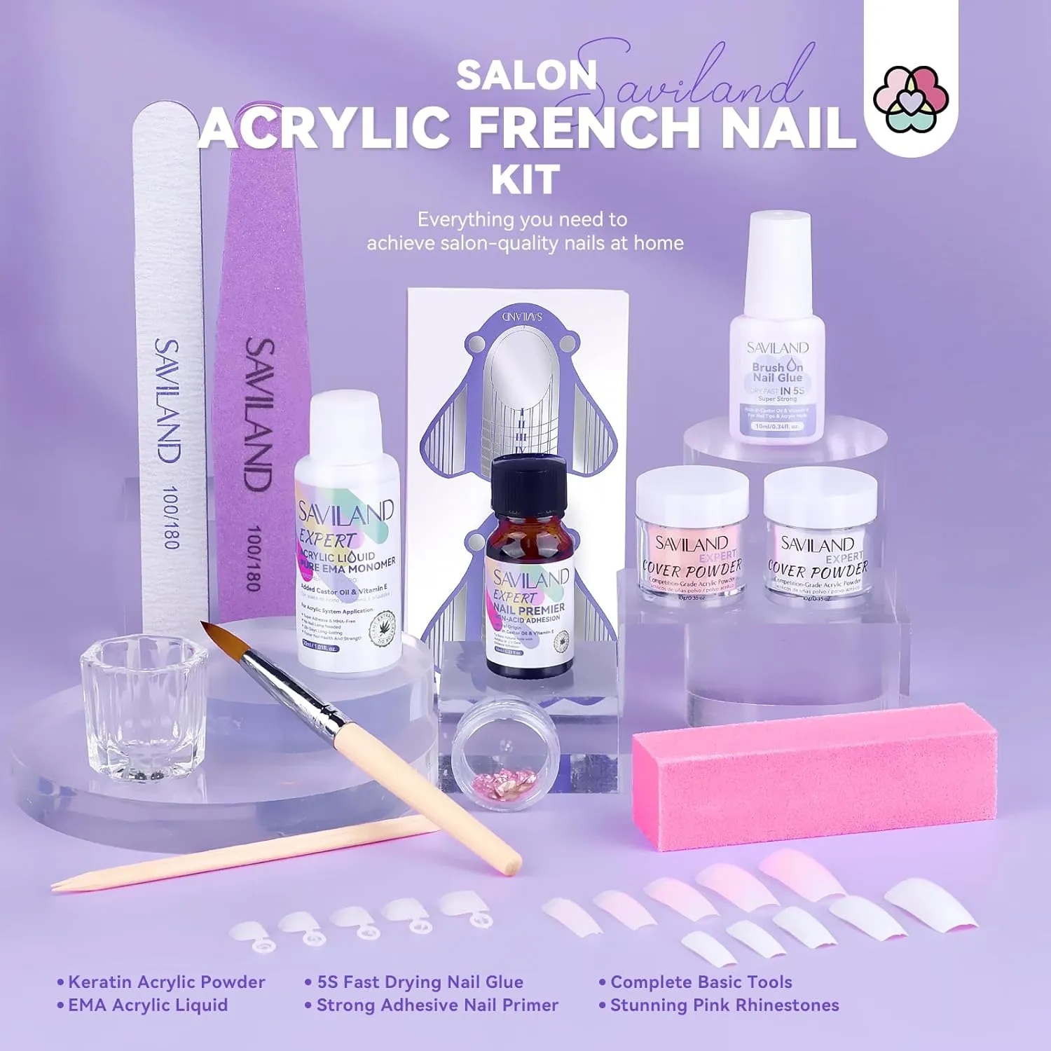 Saviland Kit Unghie Acriliche French Principianti Completo