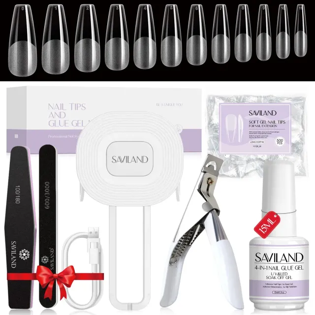 Saviland Kit Gel Unghie Principianti Lampada Tips Coffin