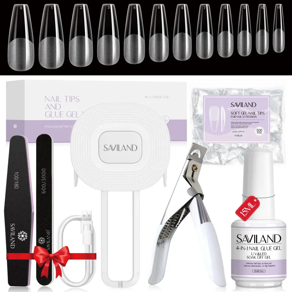 Saviland Kit Gel Unghie Principianti Lampada Tips Coffin