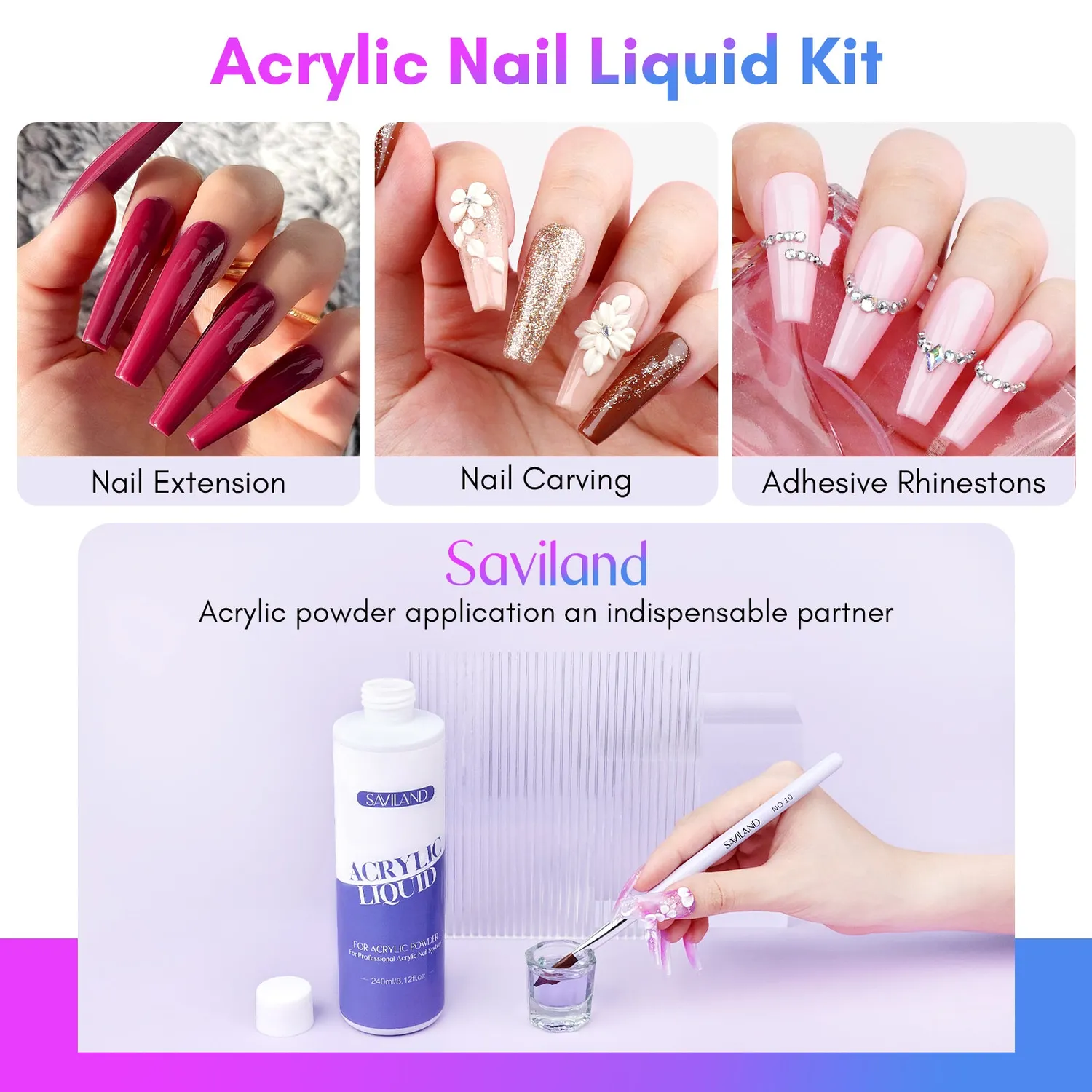 Saviland Monomer Kit liquido acrilico 240 ml pennelli