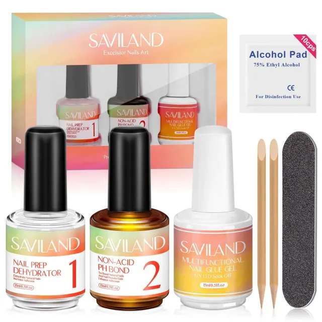 Saviland kit dehydrator primer colla gel 15 ml preparazione unghie