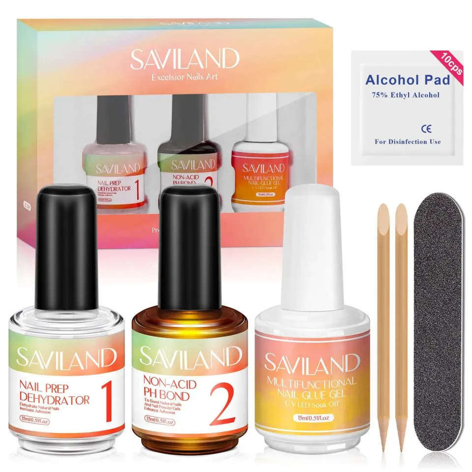 Saviland kit dehydrator primer colla gel 15 ml preparazione unghie