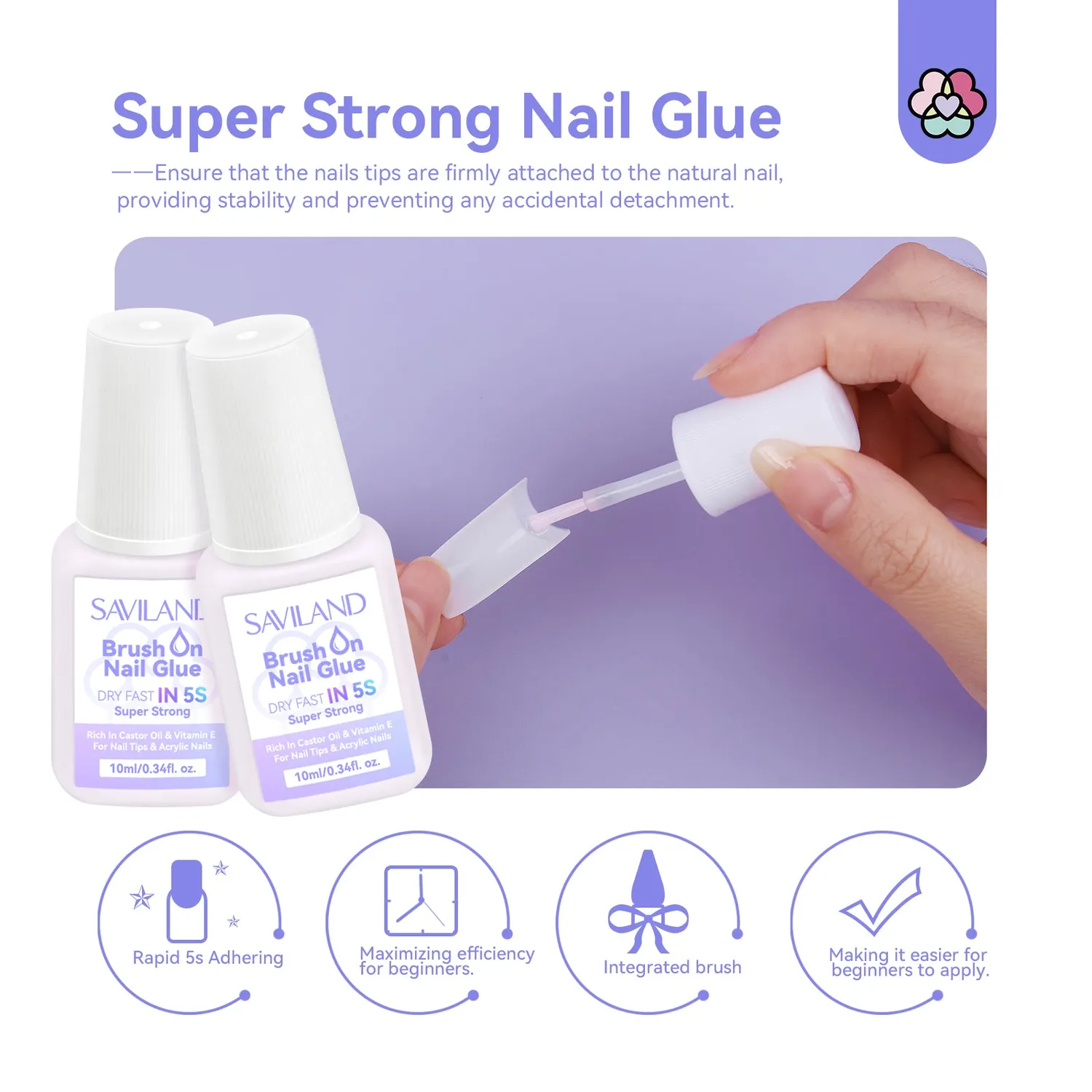 Saviland French Tips Unghie 250 pz con Colla Forti