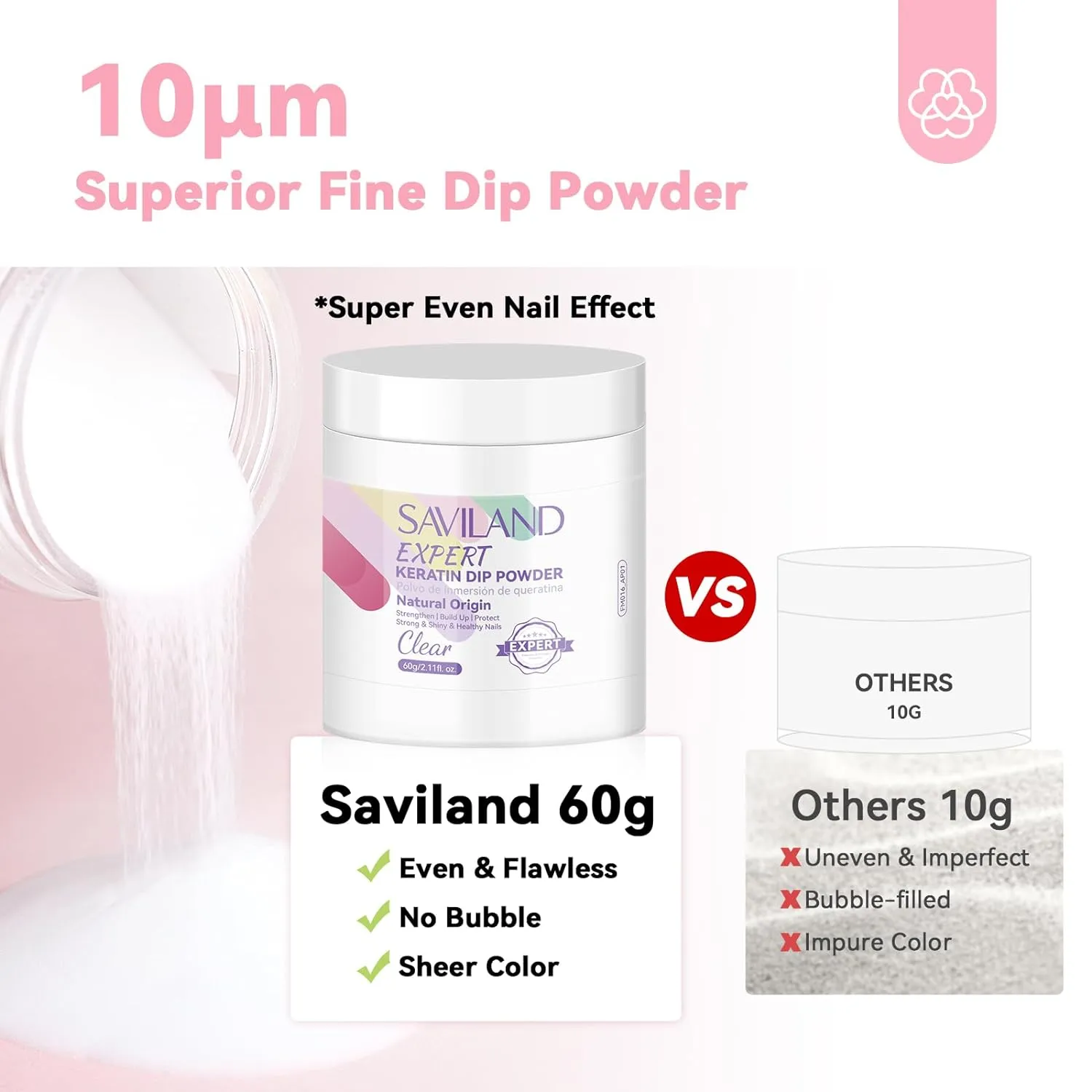 Saviland Clear Dip Powder Kit dip unghie 60g