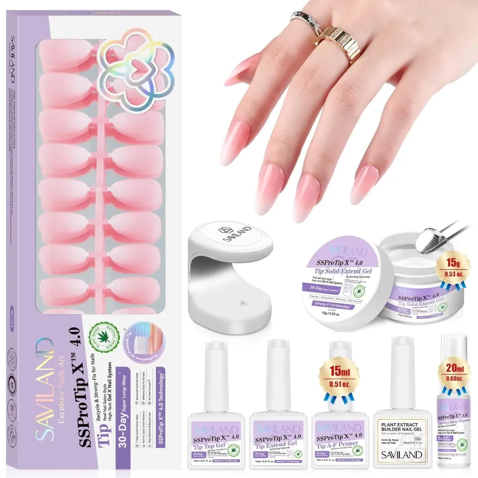 Saviland Ombre French kit unghie finte mandorla media