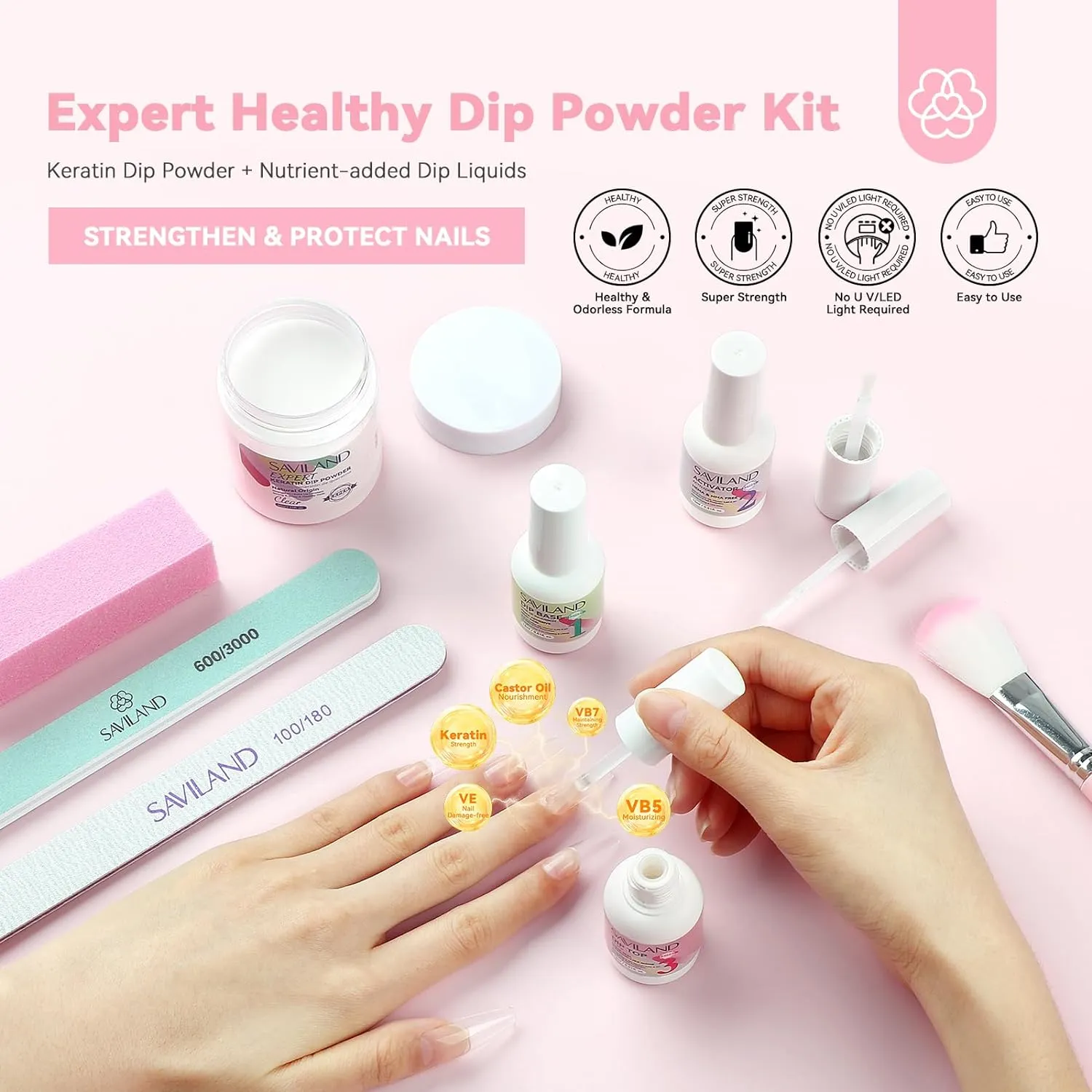Saviland Clear Dip Powder Kit dip unghie 60g