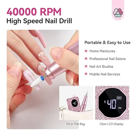 Saviland Diamond Pink Fresa per Unghie 40000RPM Tipo-C