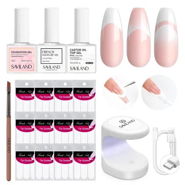 Saviland Kit French Manicure Smalto Gel con Lampada e Sticker