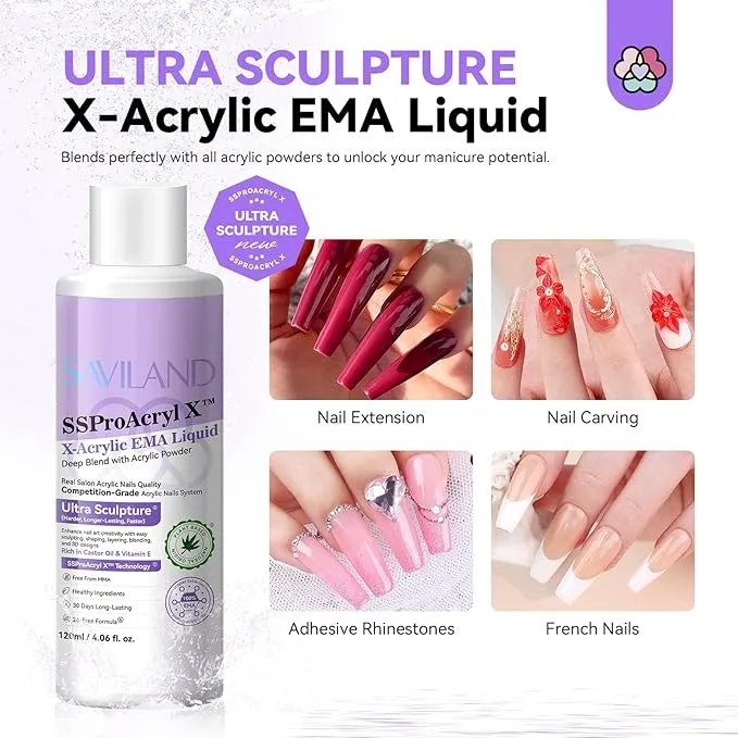 Saviland EMA Liquido Acrilico Unghie con Pennello e Dappen Dish