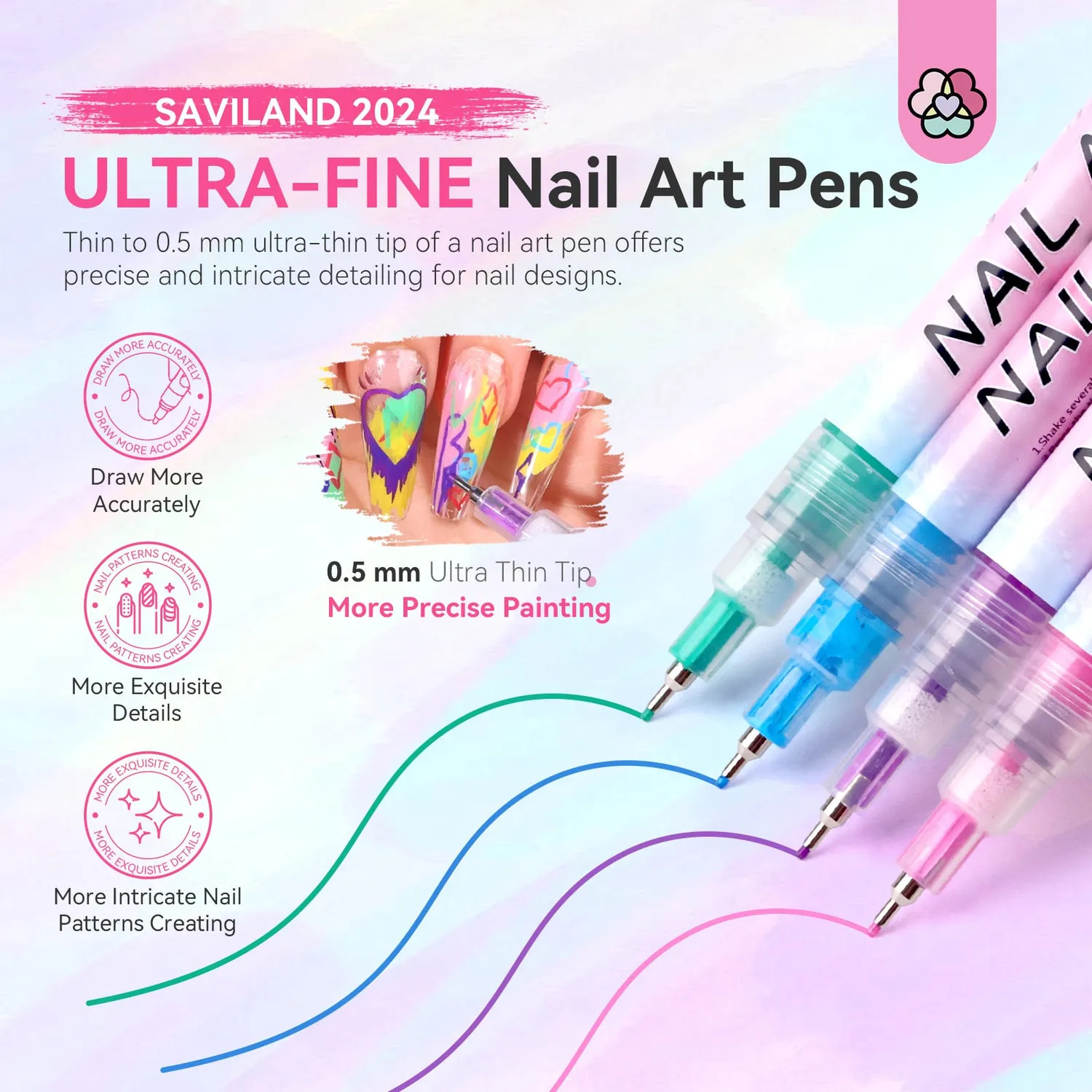 Saviland 3D Penne Nail Art 12 Colori asciugatura rapida