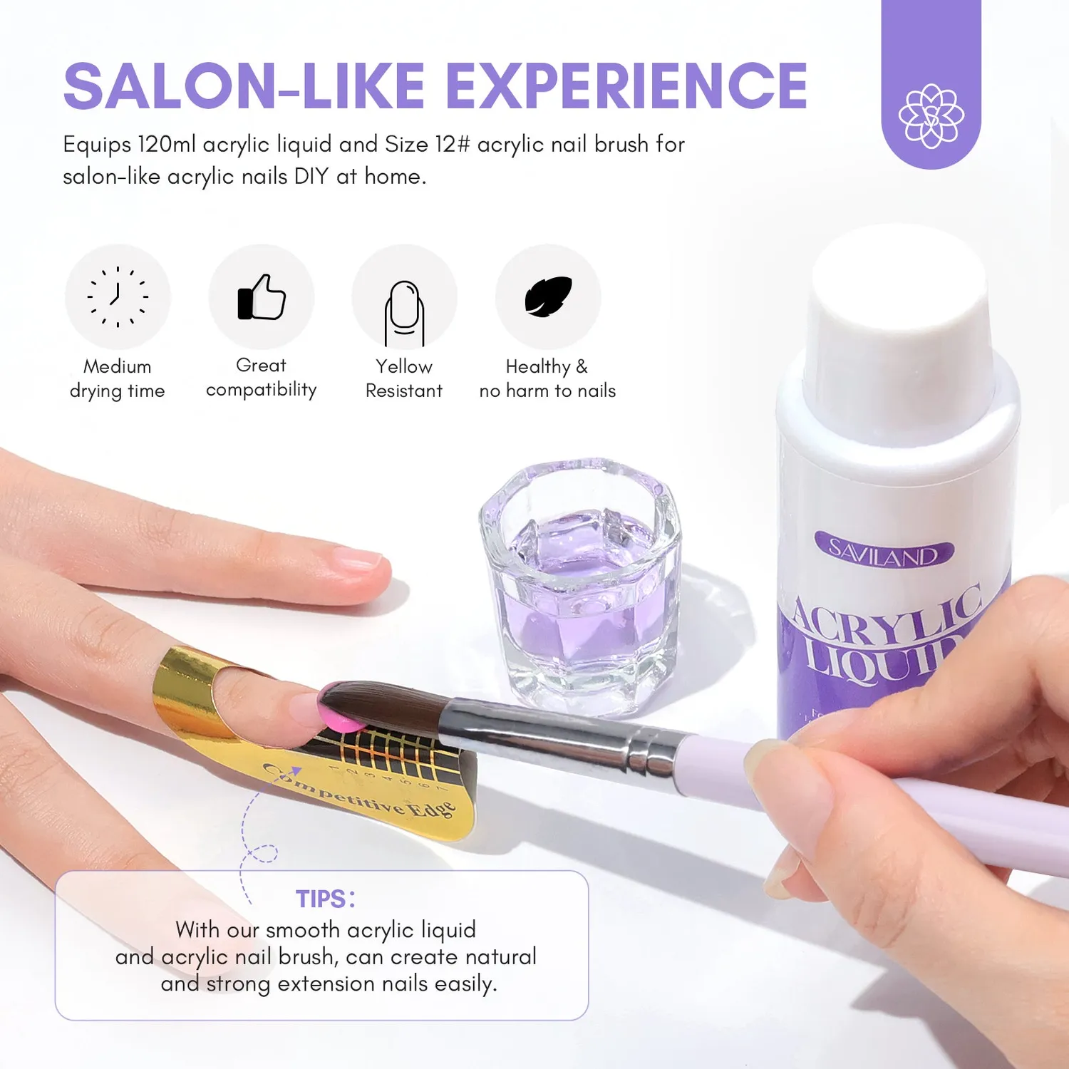 Saviland Acrylic liquido monomero 120ml con pennello 12