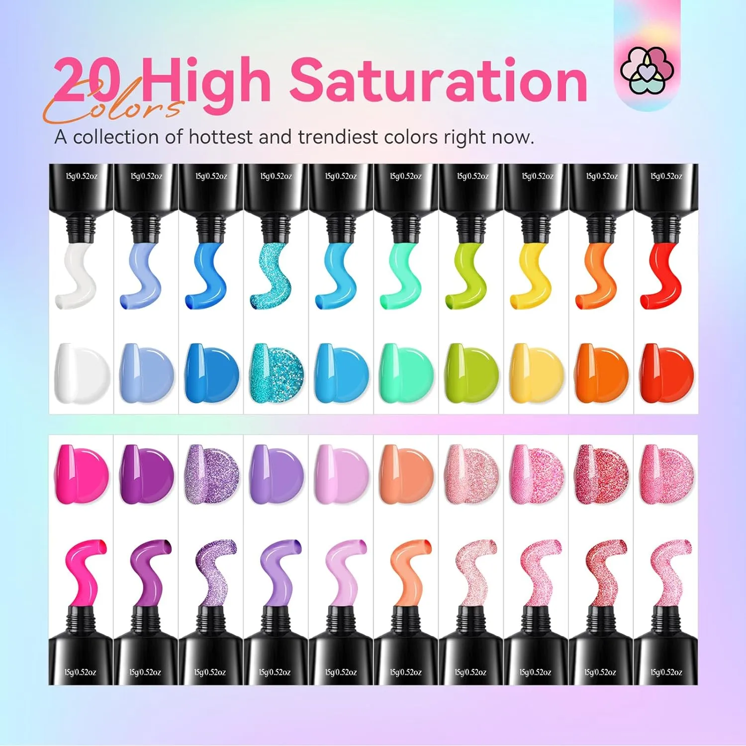 Saviland Rainbow polygel unghie 20 colori glitter duraturi