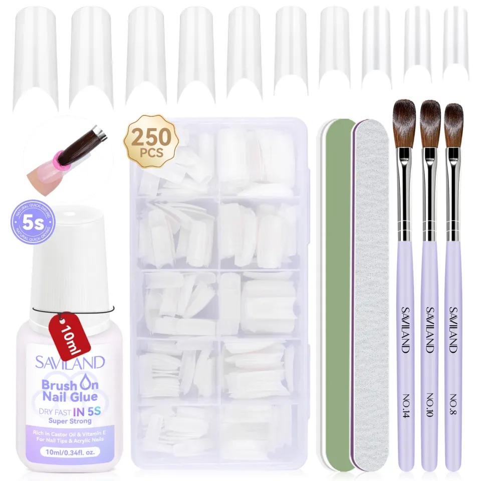 Saviland French Tips Unghie 250 pz con Colla Forti