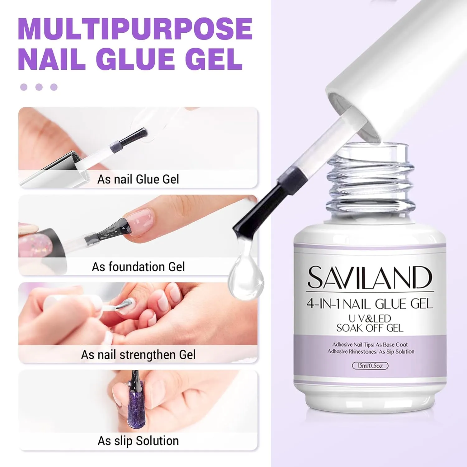 Saviland Colla Gel Unghie forte con mini lampada 15 ml