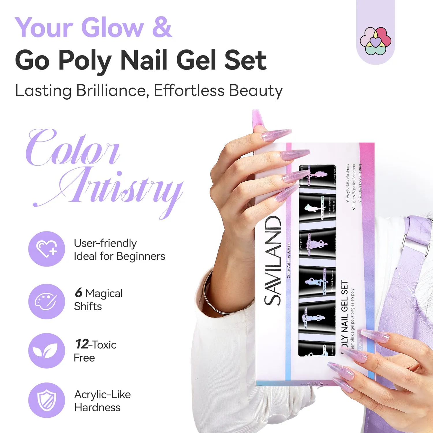 Saviland Cat Eye kit polygel 6 colori blu-viola magnetico