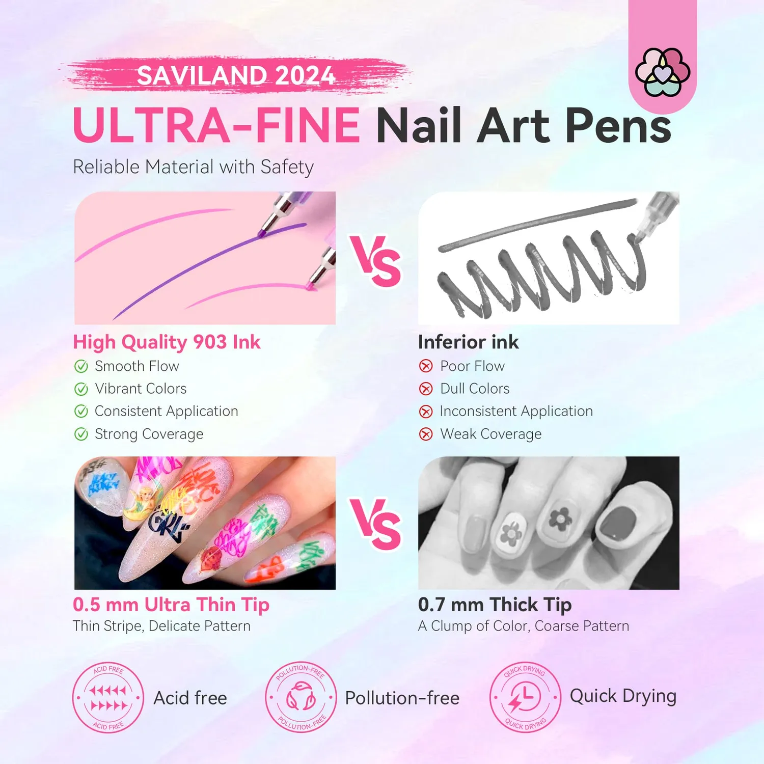 Saviland 3D Penne Nail Art 12 Colori asciugatura rapida