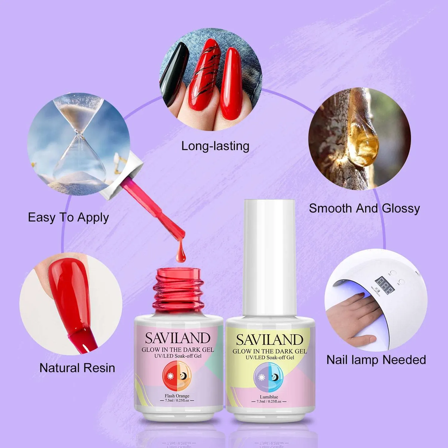 Saviland Glow Gel Smalto 12x7,5ml Fluorescente Notte