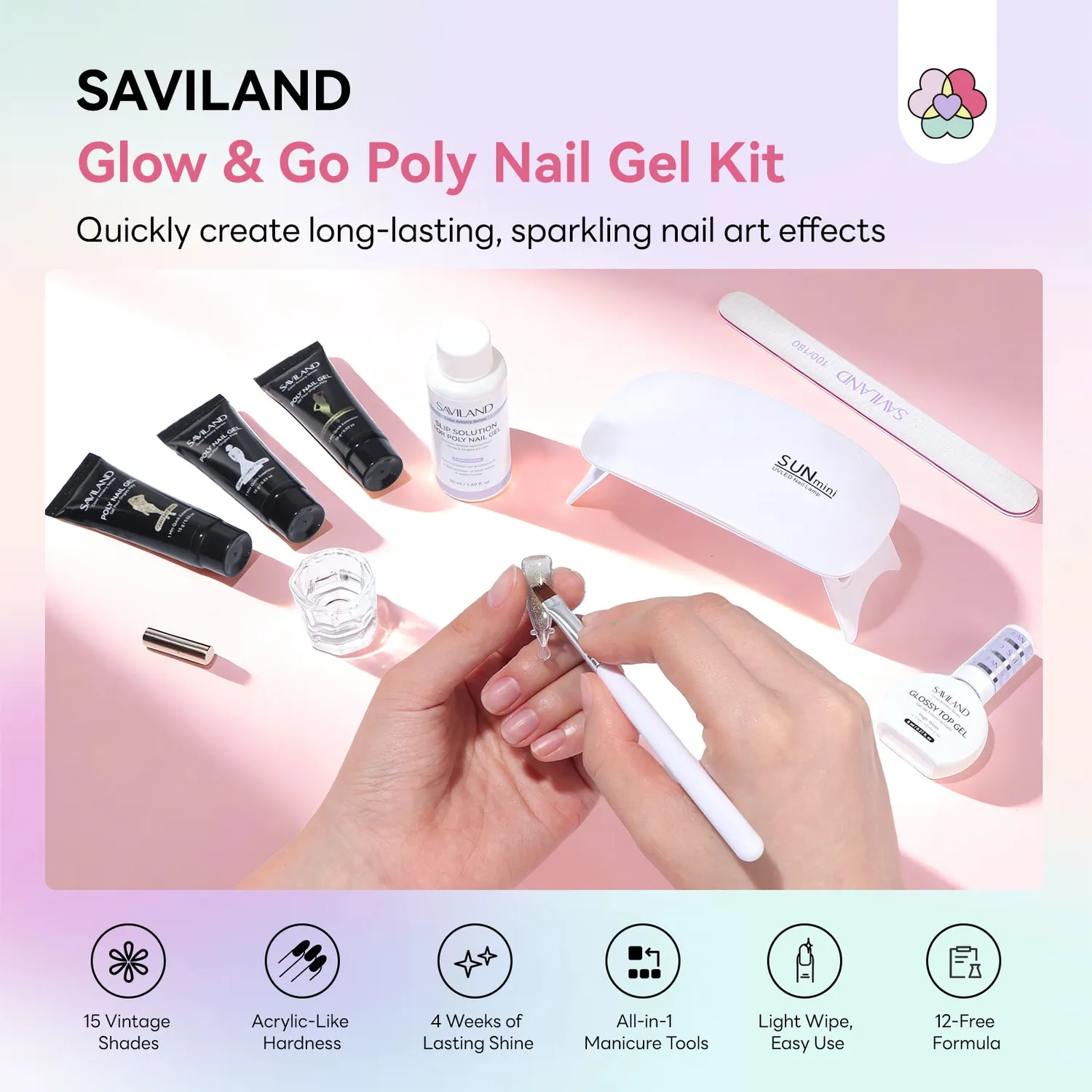 Saviland 15 Colori Polygel Kit Nude Glitter Cat Eye lunga durata